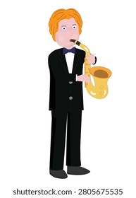 Illustration of someone playing the saxophone.