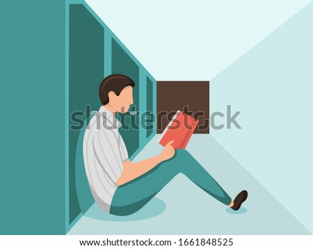 Illustration of someone reading a book on campus.
