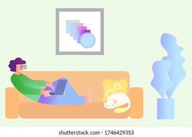 illustration of someone sitting there relaxing while looking at a laptop