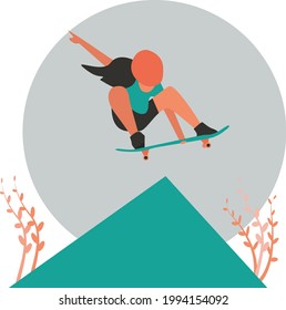 Illustration of Someone Skateboarding. Humna, Skateboard And Plants.