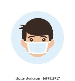 Illustration of someone wearing a mask to avoid viruses and self-protection. The modern flat design of a man wearing a medical mask vector images background.