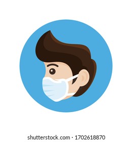Illustration of someone wearing a mask to avoid viruses and self-protection. The modern flat design of a man wearing a medical mask vector images background.
