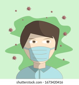 Illustration of someone wearing a mask, fighting against a virus