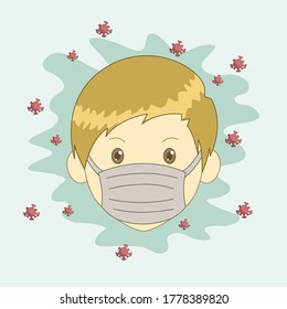 Illustration of someone wearing a mask, fighting against a virus
