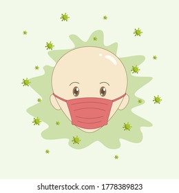 Illustration of someone wearing a mask, fighting against a virus