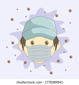 Illustration of someone wearing a mask, fighting against a virus