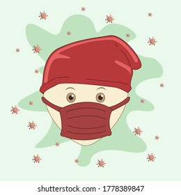 Illustration of someone wearing a mask, fighting against a virus