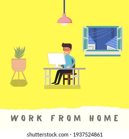 Illustration of someone working from home due to the impact of the coronavirus quarantineq