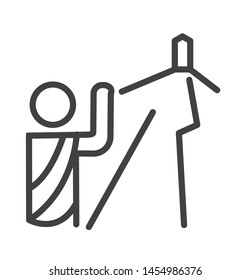 an illustration of someone's icon on the arafat mountain with a thin line style used for Islam, web, print, or pictograms. illustration of hajj, umrah, ramadhan kareem, ied mubarak - vector lines.