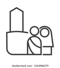 an illustration of someone's icon on the arafat mountain with a thin line style used for Islam, web, print, or pictograms. illustration of hajj, umrah, ramadhan kareem, ied mubarak - vector lines.