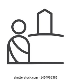 an illustration of someone's icon on the arafat mountain with a thin line style used for Islam, web, print, or pictograms. illustration of hajj, umrah, ramadhan kareem, ied mubarak - vector lines.
