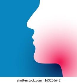 Illustration of sore throat on blue background