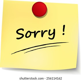 illustration of sorry yellow note on white background