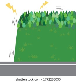 illustration of the sound of a land noise coming from a mountain.