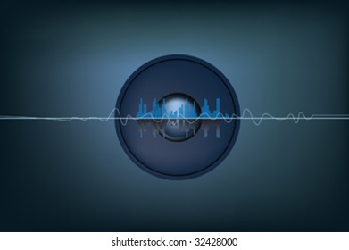 illustration of soundwaves and a speaker system