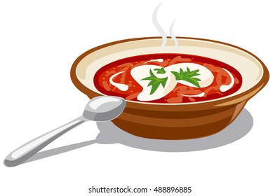 illustration of soup borscht with sour cream