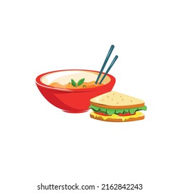 Illustration von Suppe und Sandwich