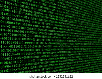 Illustration source code in perspective, black background