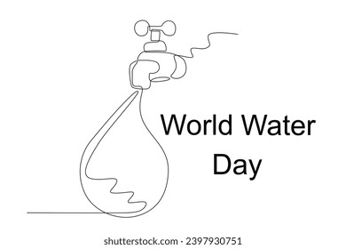 Illustration of the source of life water. World water day one-line drawing