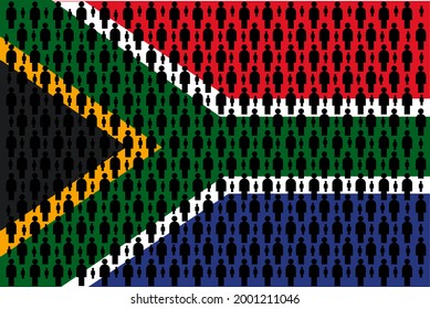 An Illustration Of South Africa Flag. Black People Silhouette. International Nelson Mandela Day. Celebrated On July 18 Annually.