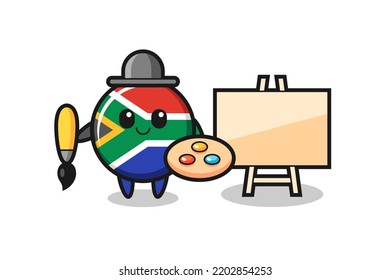 Illustration of south africa mascot as a painter , cute design