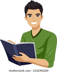 Illustration Of South East Asian Teen Guy Student Holding A Book