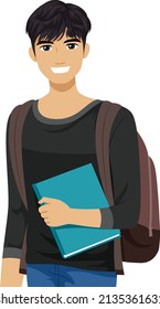 Illustration Of South East Asian Teen Guy Student With School Bag And A Book