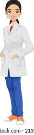 Illustration Of South East Asian Teen Girl Standing And Wearing White Laboratory Gown