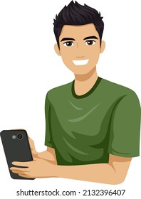 Illustration Of South Eastern Asian Teen Boy Holding Mobile Phone