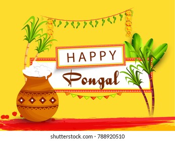 Illustration Of South Indian Festival Happy Pongal Greeting Background