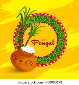 Illustration Of South Indian Festival Happy Pongal Greeting Background.