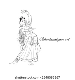 An illustration of South Indian folk dance, A vector line art of dancing woman, Vector illustration of beautiful lady