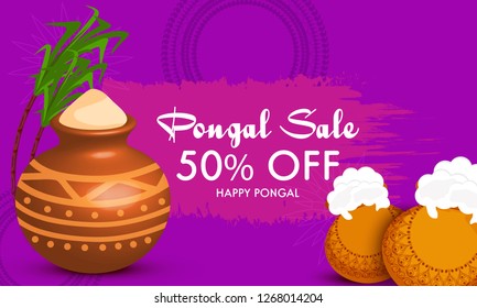 Illustration Of South Indian Harvesting Festival Pongal Sale Banner or Sale Poster background.
