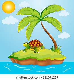 illustration south island with palm and terrapin