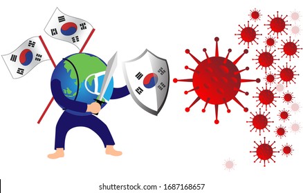 illustration South Korea fight against corona virus concept how coronavirus attack on South Korea