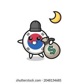 Illustration of south korea flag cartoon is stolen the money , cute design