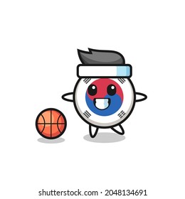 Illustration of south korea flag cartoon is playing basketball , cute design