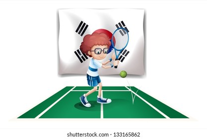 Illustration of the South Korean flag with the tennis player on a white background