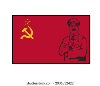 An illustration of Soviet union flag icon with joseph stalin vintage vector art illustration.