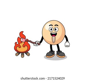 Illustration of soy bean burning a marshmallow , character design
