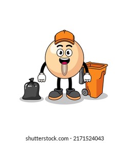 Illustration of soy bean cartoon as a garbage collector , character design