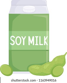 Illustration Of A Soy Milk Carton With Soy Beans