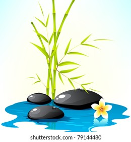 illustration of spa stone with bamboo leaves and flower