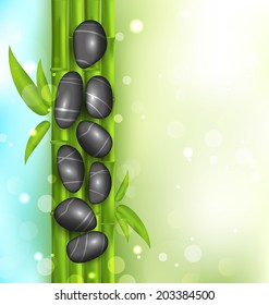 Illustration spa therapy background with bamboo and stones - vector