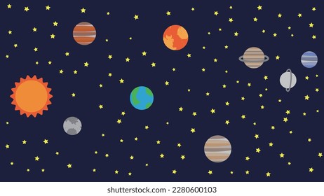 illustration of space background with planets and stars