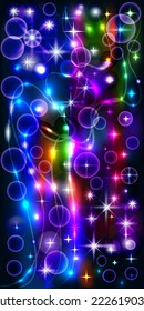 Illustration space background wallpaper for phone with bright glowing stars and waves