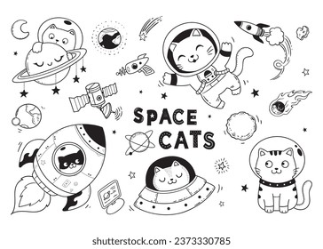 Illustration Space cat doodle for kidss, cat space doodle