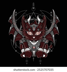 Illustration of Space Cat with Sacred Geometry Background 3 For Sticker Design