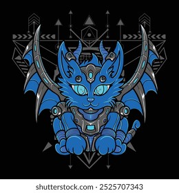 Illustration of Space Cat with Sacred Geometry Background 4 For Esport Logo