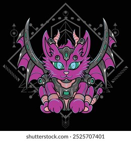 Illustration of Space Cat with Sacred Geometry Background 1 For Gaming Logo or Mascot